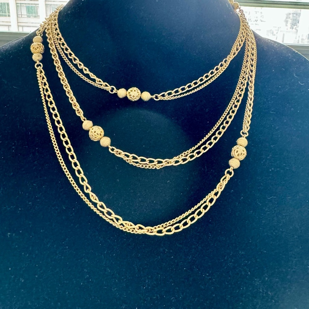 NWOT Gold Tone LONG (60”) Double Chain Station Necklace